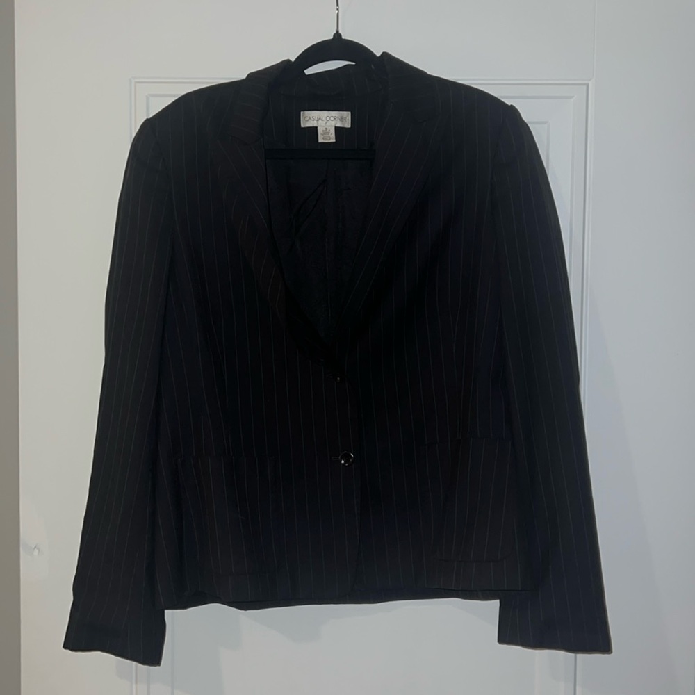 Casual Corner black blazer with blue pinstripe